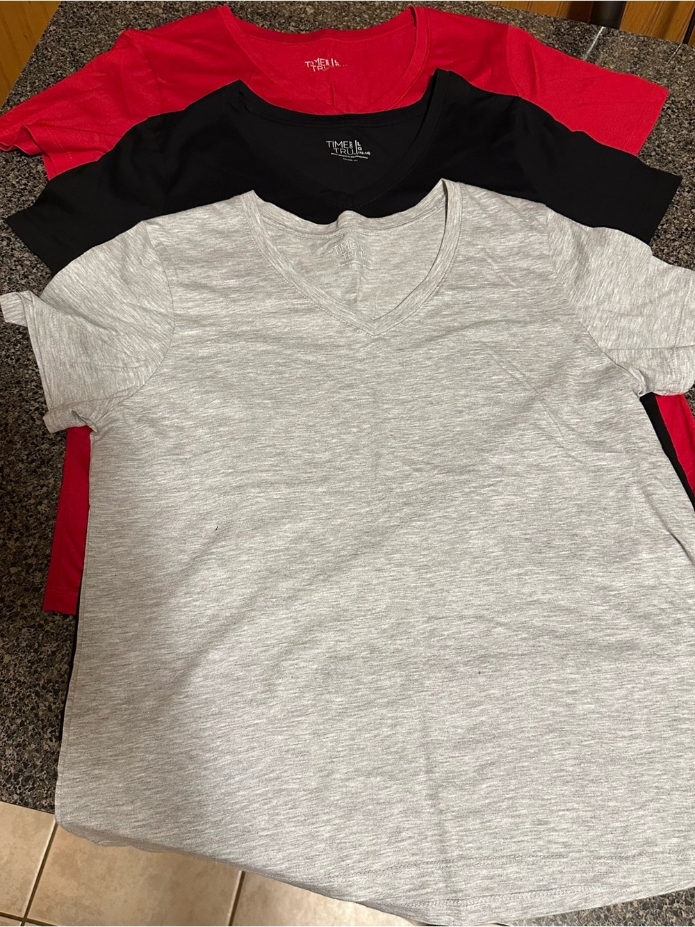 Time and Tru Black, Red, Heather Grey V-Neck Tee Shirt Bundle